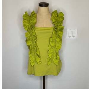 New MARC New York Ruffle Tank Style Top Shirt Golden Lime Women size XL NWT